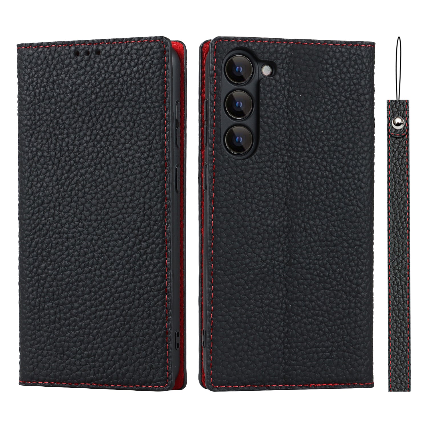 Genuine Leather TPU Flip Cover for Samsung Galaxy S23 Litchi Texture Wallet Stand Phone Protective Case Shell with Hand Strap Genuine Leather TPU Flip Cover for Samsung Galaxy S23 Litchi Texture Wallet Stand Phone Protective Case Shell with Hand Strap